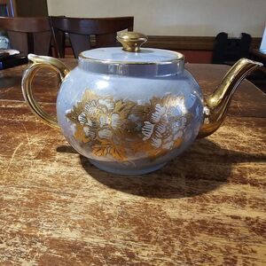 Gibson and Sons teapot English Staffordshire blue glaze with gold leaf overlay
